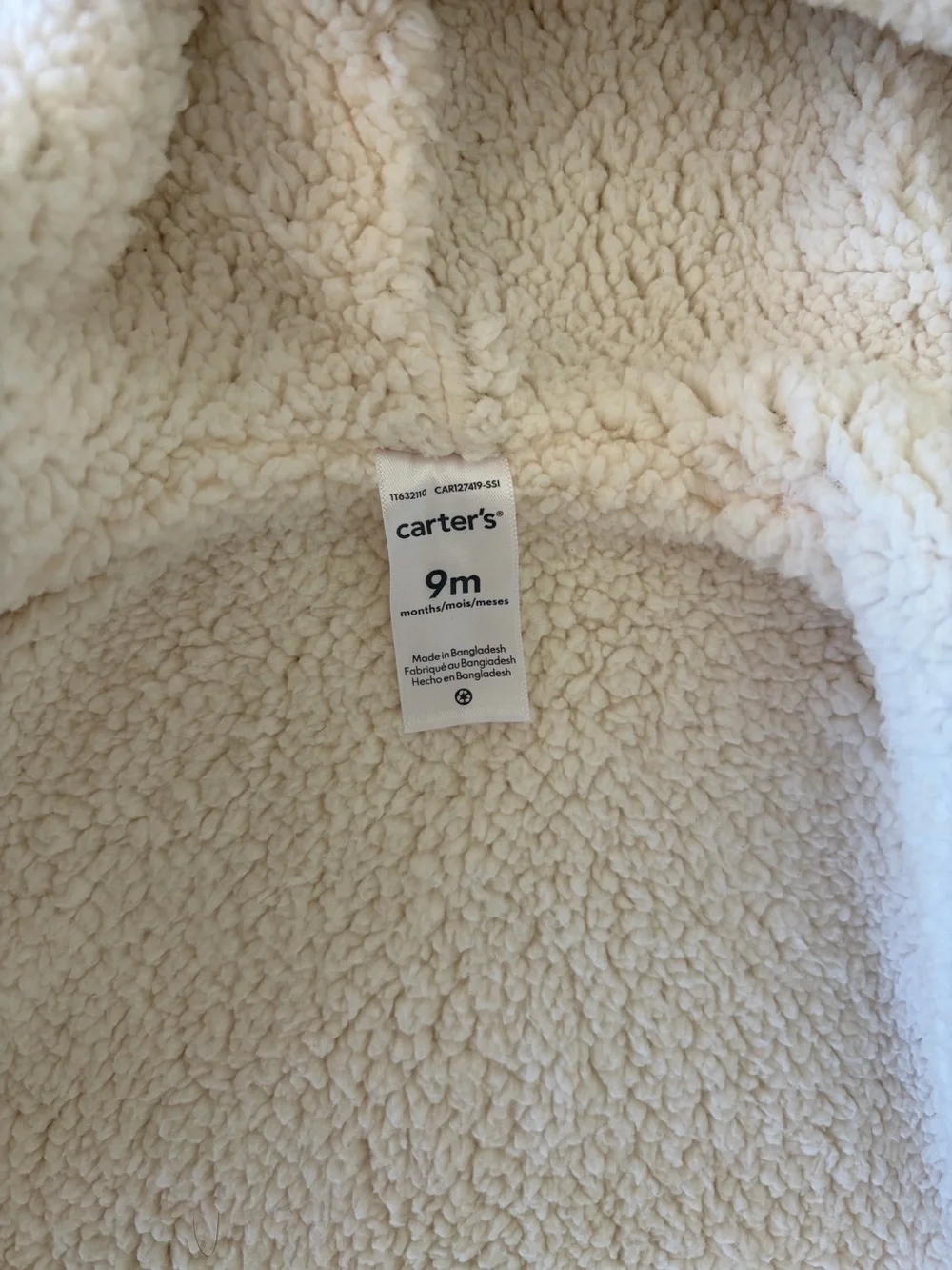 Carter’s beige/light taupe cozy baby jacket with teddy ears 6-9months